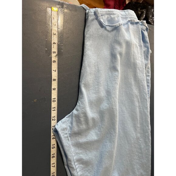 Sag Harbor Light Blue Embroidered Linen Blend Capri Pants‎ Sz 18 Lagenlook Beach - Picture 3 of 13